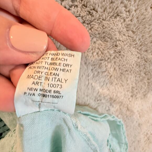 Bellambra Mint Green Linen Shift Dress Embroider Lace Trim M Made in Italy - Picture 7 of 10
